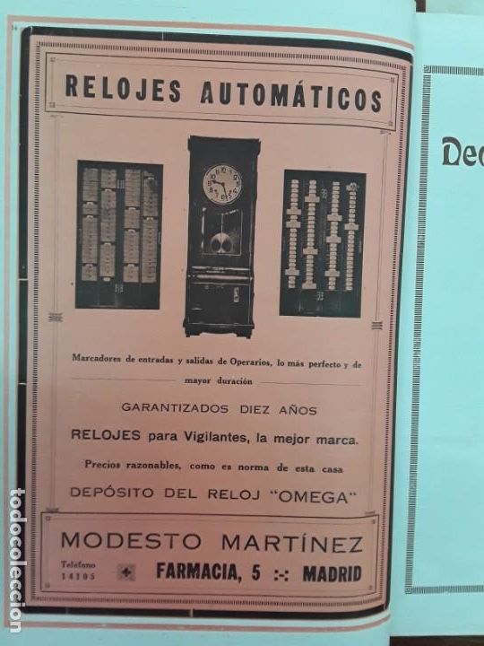 Poster collecting: RELOJES AUTOMATICOS MODESTO MARTINEZ RELOJES PARA VIGILANTES OMEGA HOJA A&Ntilde;O 1927