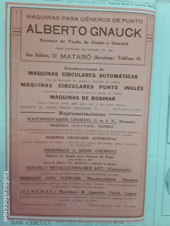 Sammeln von Plakaten: MAQUINAS PARA GENEROS DE PUNTO ALBERTO GNAUCK MATARO MAQUINAS BOBINAR CIRCULARES HOJA A&Ntilde;O 1927