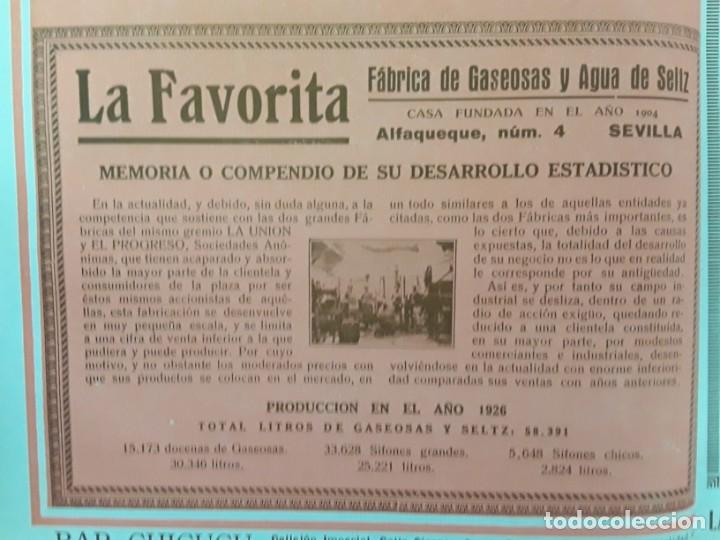Sammeln von Plakaten: FABRICA DE GASEOSAS Y AGUA DE SELTZ LA FAVORITA SEVILLA HOJA A&Ntilde;O 1927