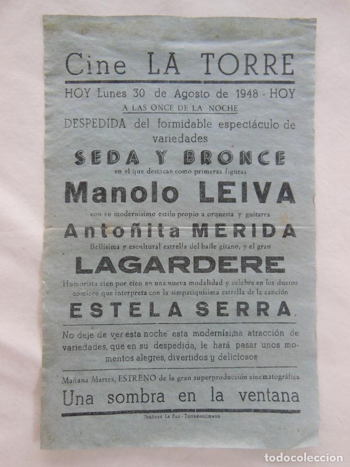 Collezionismo di affissi: SEDA Y BRONCE. 1948 TORREDONJIMENO. Manolo Leiva, Anto&ntilde;ita M&eacute;rida, Estela Serra, Lagardere,...
