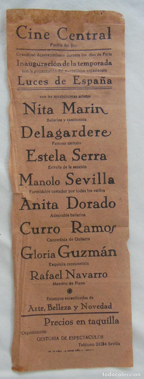 Collezionismo di affissi: LUCES DE ESPA&Ntilde;A. PUEBLA DEL R&Iacute;O. CINE LA TORRE. Nita Marin, Lagardere, Estela Serra, Manolo Sevilla.
