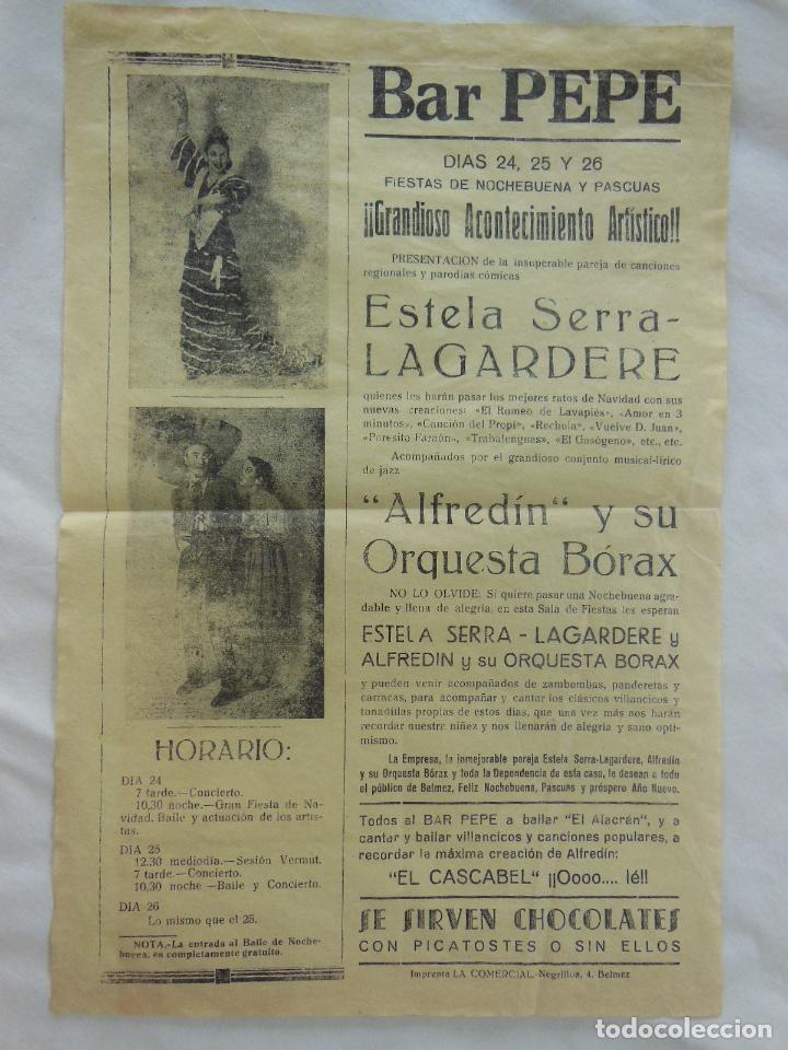 Collezionismo di affissi: ESTELA SERRA - LAGARDERE, ALFRED&Iacute;N Y SU ORQUESTA B&Oacute;RAX. Belmez. BAR PEPE