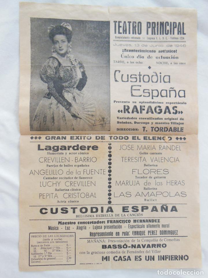 Collezionismo di affissi: CUSTODIA ESPA&Ntilde;A, RAFAGAS. 1945. Le&oacute;n. TEATRO PRINCIPAL