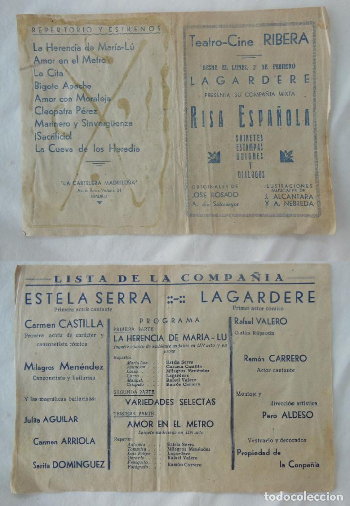 Collezionismo di affissi: RISA ESPA&Ntilde;OLA. Sainetes, Estampas, Guiones y Di&aacute;logos. TEATRO CINE RIBERA, MADRID