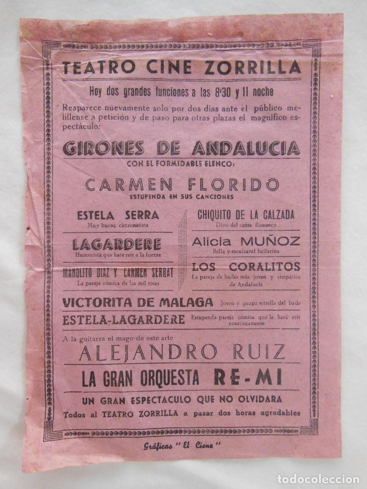 Collezionismo di affissi: GIRONES DE ANDALUCIA. TEATRO CINE ZORRILLA. Melilla