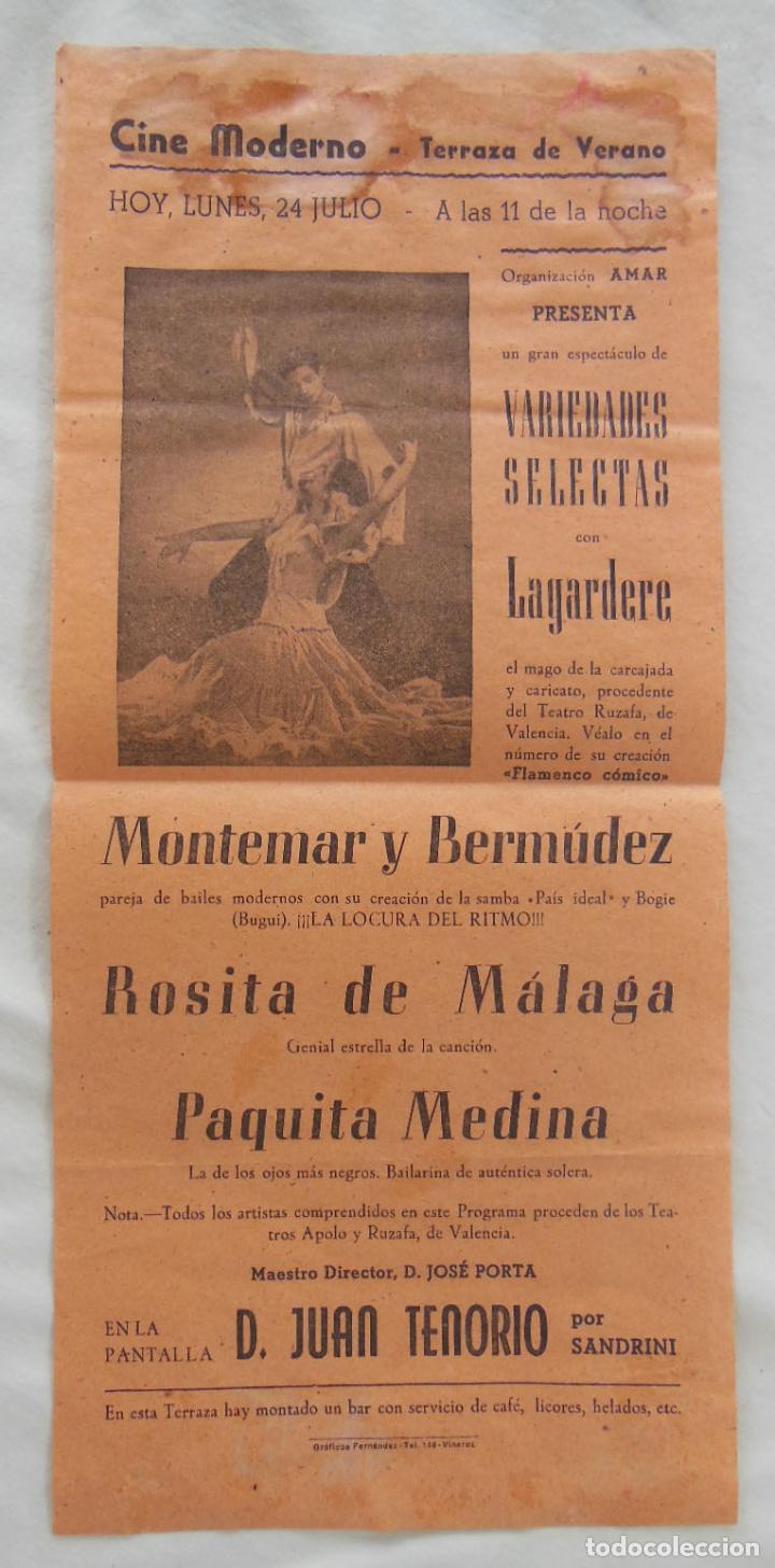 Coleccionismo de carteles: VARIEDADES SELECTAS. VINAROZ. CINE MODERNO