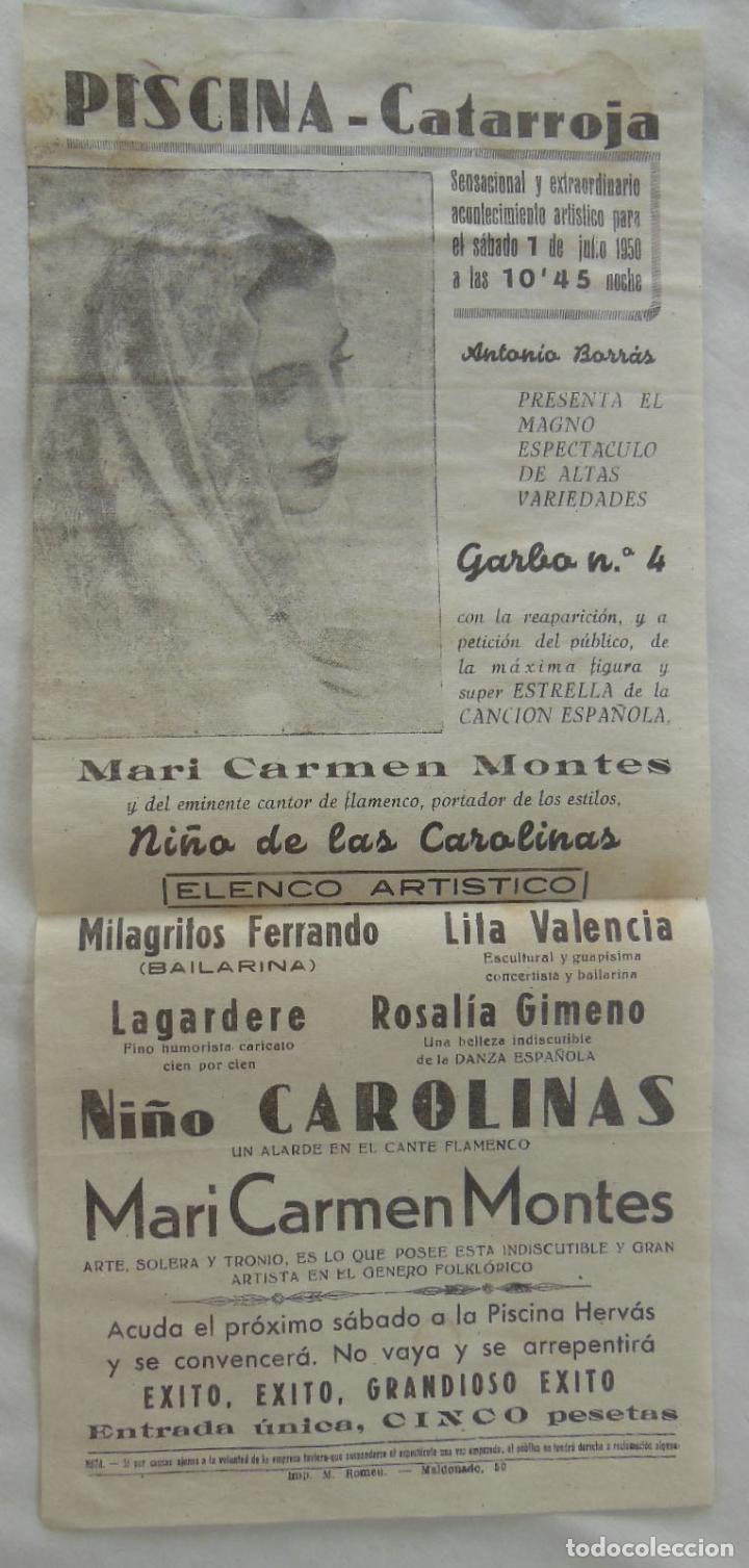 Coleccionismo de carteles: ALTAS VARIEDADES, GARBO N&ordm;4, CATARROJA. PISCINA 1950