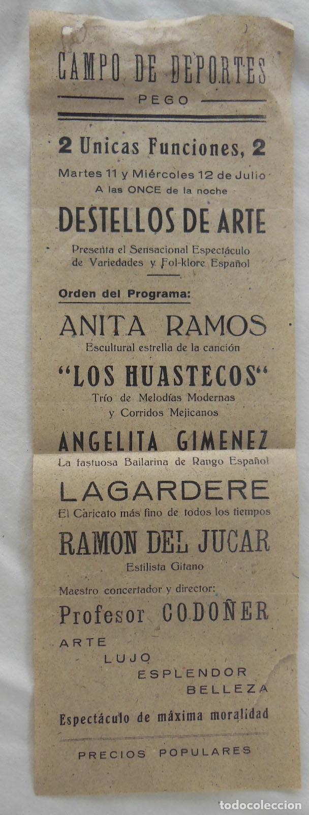 Coleccionismo de carteles: DESTELLOS DE ARTE. PEGO. CAMPO DE DEPORTES.