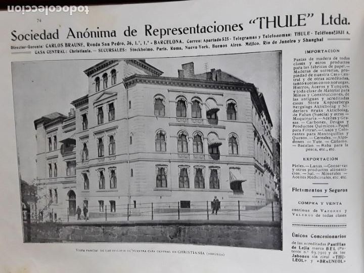 Poster collecting: S.A. DE REPRESENTACIONES THULE LTDA CHRISTIANIA NORUEGA BARCELONA HOJA A&Ntilde;O 1920