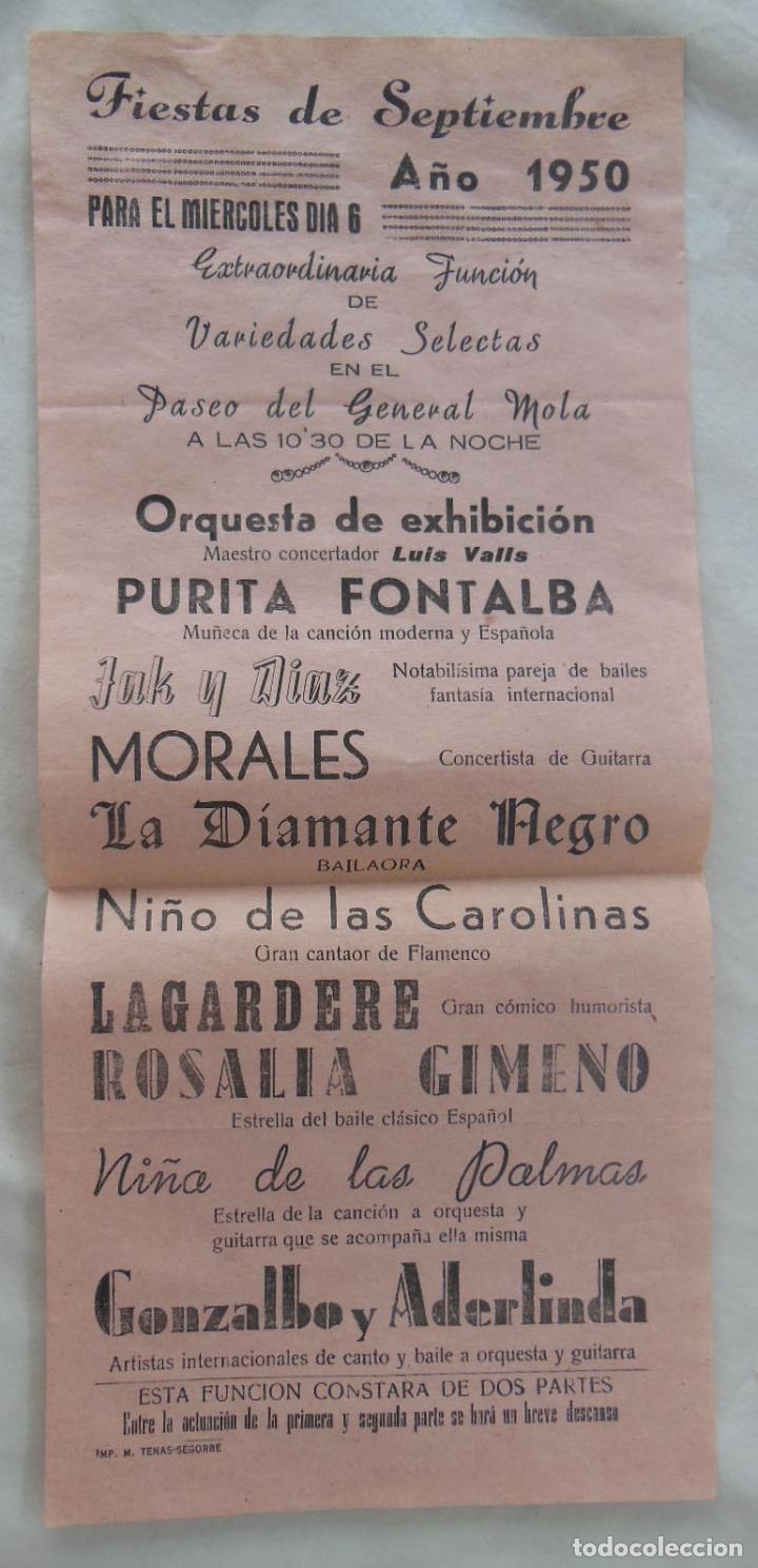 Coleccionismo de carteles: VARIEDADES SELECTAS : PURITA FONTALBA, JAK Y DIAZ, MORALES,&hellip;Segorbe
