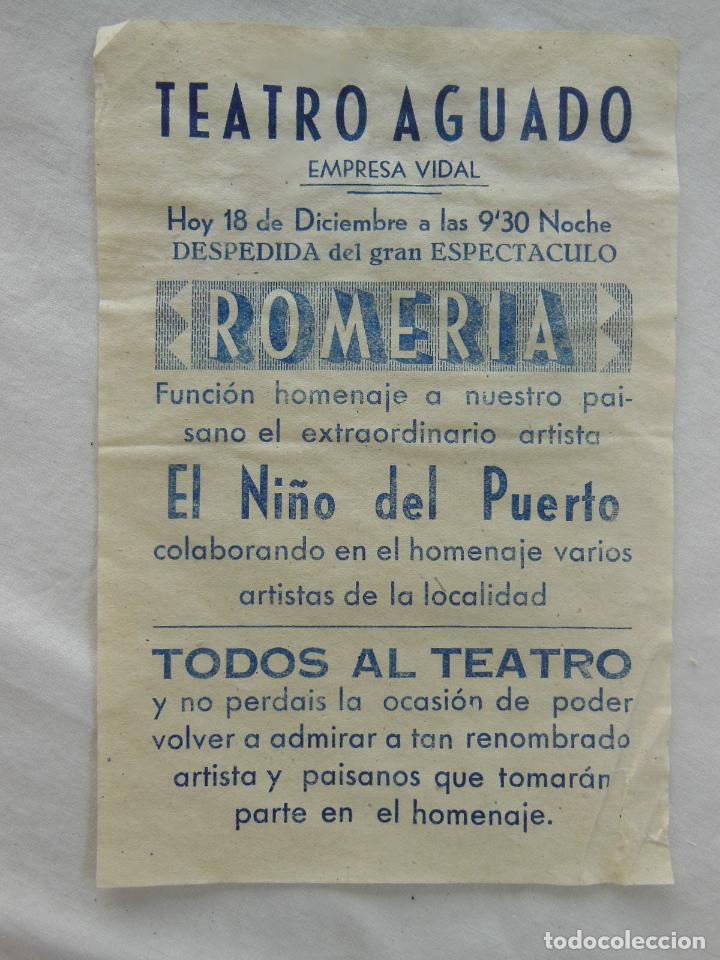 Coleccionismo de carteles: ROMERIA. HOMENAJE A EL NI&Ntilde;O DEL PUERTO. TEATRO AGUADO. ELCHE DE LA SIERRA