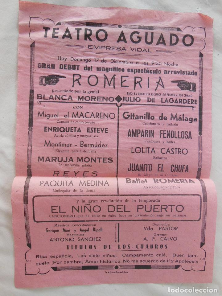 Coleccionismo de carteles: ROMERIA. Blanca Moreno, Julio de Lagardere. ELCHE DE LA SIERRA. TEATRO AGUADO
