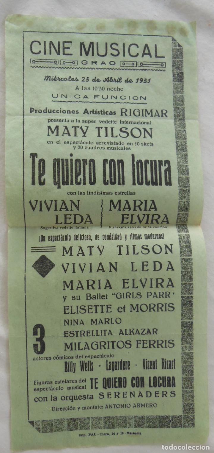 Coleccionismo de carteles: TE QUIERO CON LOCURA. MATY TILSON. 1951. GRAO Valencia