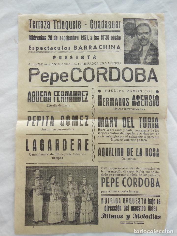 Collezionismo di affissi: PEPE CORDOBA. 1951 TERRAZA TRINQUETE GUADASUAR
