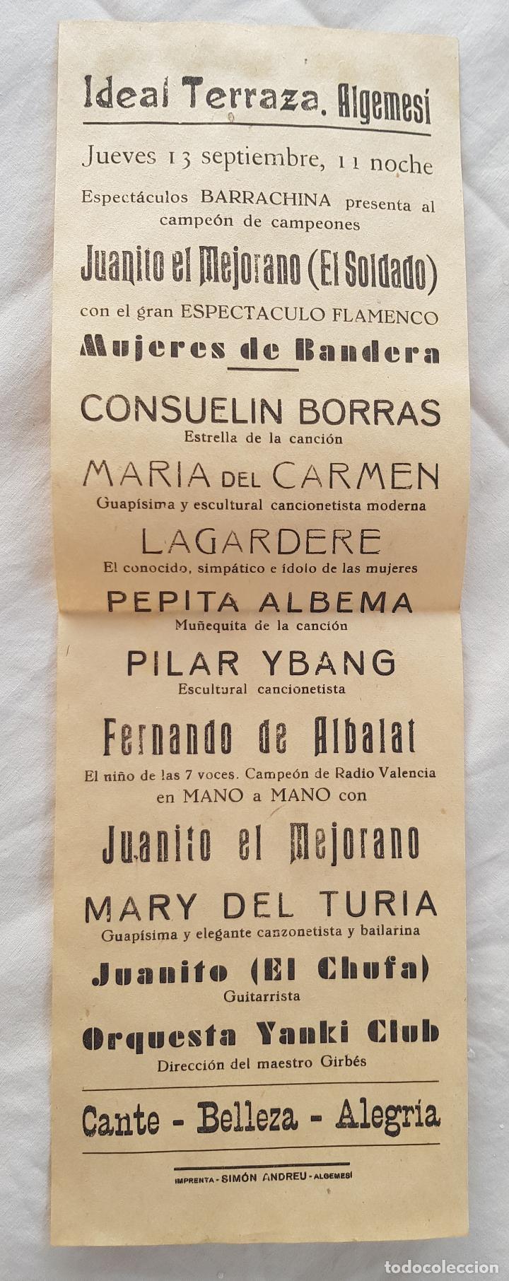 Collezionismo di affissi: MUJERES DE BANDERA. Juanito el Mejorano, El Soldado. IDEAL TERRAZA, ALGEMESI