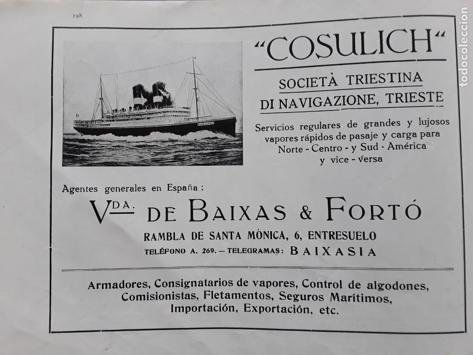 Poster collecting: COSULICH SOCIETA TRIESTINA DI NAVIGAZIONES TRIESTRE VIUDA DE BAIXAS & FORTO BARCELONA HOJA A&Ntilde;O 1920