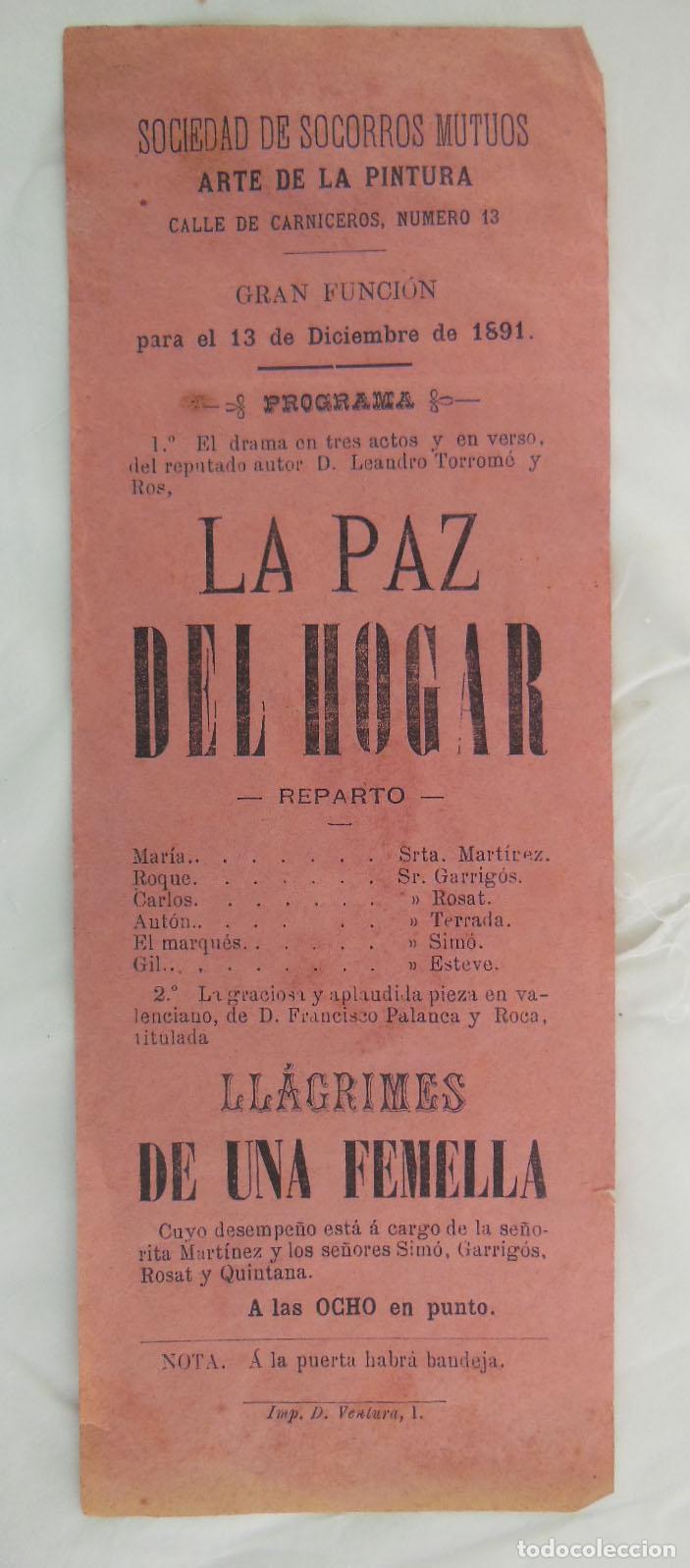 Collezionismo di affissi: SOCIEDAD DE SOCORROS MUTUOS ARTE DE LA PINTURA : Programa 1891