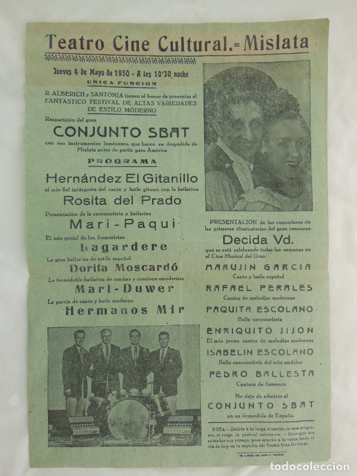 Collezionismo di affissi: ALTAS VARIEDADES. CONJUNTO SBAT. MISLATA, TEATRO CINE CULTURAL 1950