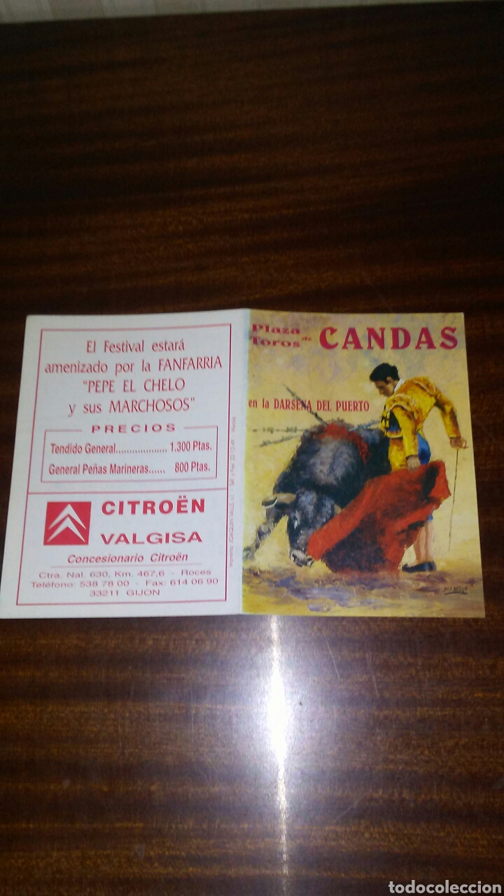 Coleccionismo de carteles: Cartel plaza toros de Candas ,13 Septiembre de 1994,gran corrida Marinera,mide 18x12,plegado 9x12.