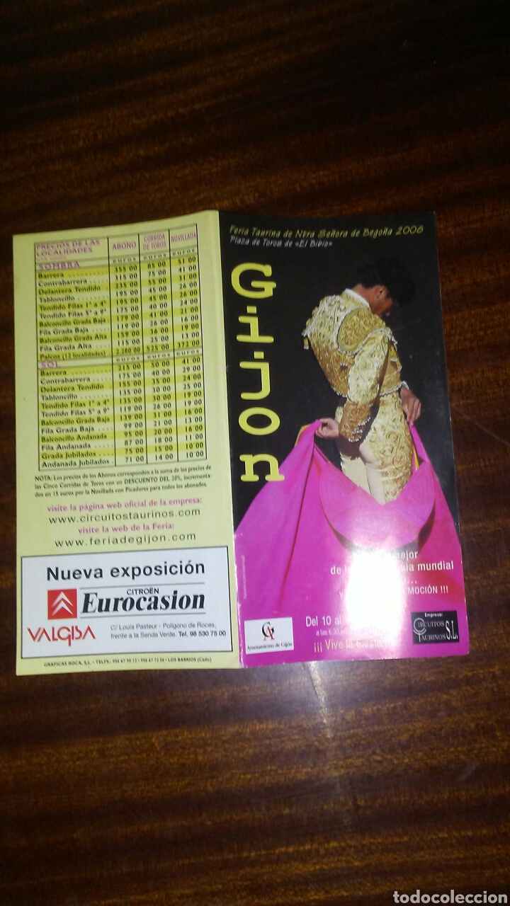 Coleccionismo de carteles: Cartel Taurino de Gijon,fiestas de Bego&ntilde;a de 2006,midesin plegar ,15x15