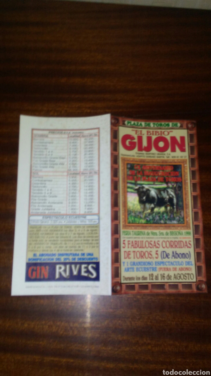 Coleccionismo de carteles: Cartel taurino plaza del Bibio de Gijon ,fiestas de Bego&ntilde;a de 1998,mide sin plegar 16x15 .