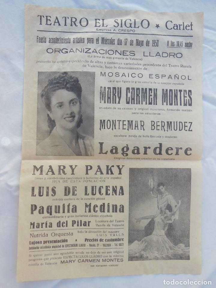 Sammeln von Plakaten: MOSAICO ESPA&Ntilde;OL. CARLET TEATRO EL SIGLO 1950