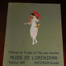 Coleccionismo de carteles: CARTEL DE PUBLICIDAD DE HIJOS DE LORENZANA, ASTORGA, FABRICAS DE FUNDAS DE PAJA PARA BOTELLAS, CON C. Lote 210168607