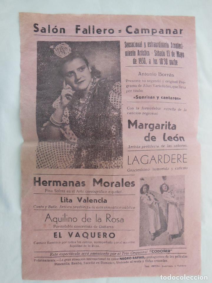 Sammeln von Plakaten: SONRISAS Y CANTARES. CAMPANAR (VALENCIA) SAL&Oacute;N FALLERO 1950