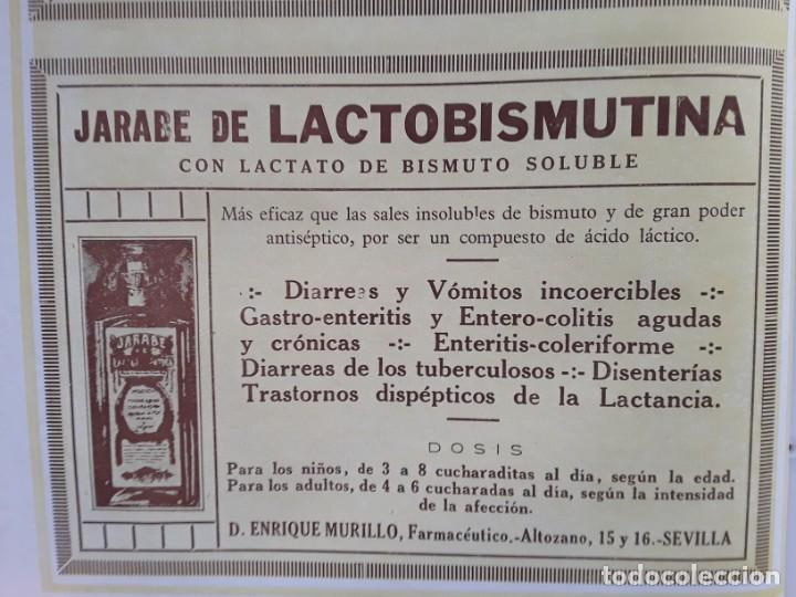 Poster collecting: JARABE DE LACTOBISMUTINA ENRIQUE MURILLO FARMACEUTICO SEVILLA LACTATO BISMUTO HOJA A&Ntilde;O 1927
