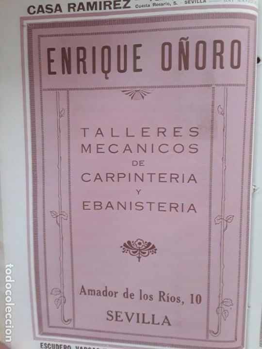 Collectionnisme d'affiches: TALLERES MECANICOS DE CARPINTERIA EBANISTERIA ENRIQUE O&Ntilde;ORO SEVILLA HOJA A&Ntilde;O 1927