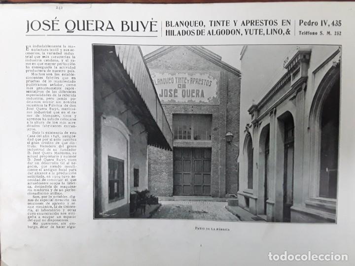 Collectionnisme d'affiches: JOSE QUERA BUYE BLANQUEO TINTE APRESTOS HILADOS LINO ALGODON BARCELONA 2 HOJAS REVISTA A&Ntilde;O 1920