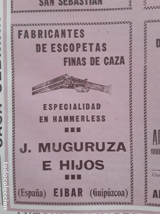 Coleccionismo de carteles: FRABICANTE ESCOPETAS FINAS CAZA HAMMERLESS J.MUGURUZA E HIJOS EIBAR HOJA A&Ntilde;O 1927