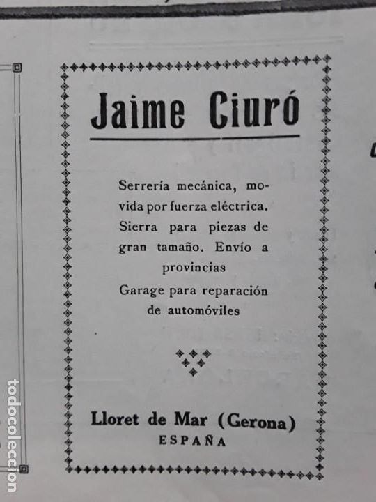 Colecionismo de cartazes: SERRERIA MECANICA JAIME CIURO LLORET DE MAR / TALLER DE ESCULTURA FRANCISCO ARPI HOJA A&Ntilde;O 1920