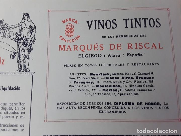 Poster collecting: VINOS TINTOS HEREDEROS DEL MARQUES DE RISCAL ELCIEGO AVILA HOJA A&Ntilde;O 1920