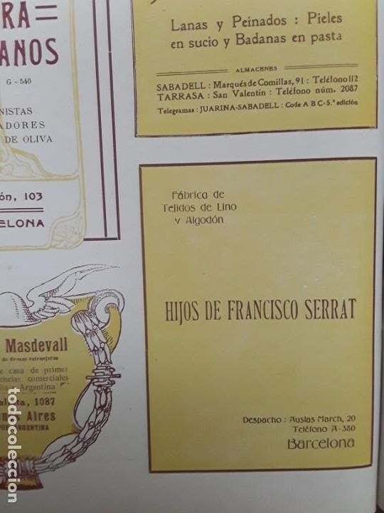 Colecionismo de cartazes: FABRICA DE TEJIDOS DE LINO Y ALGODON HIJOS DE FRANCISCO SERRAT BARCELONA HOJA PUBLICIDAD 1920