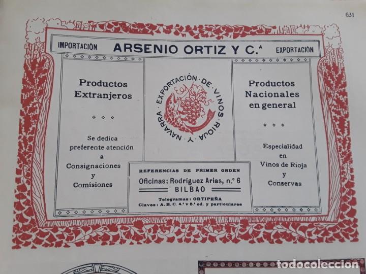 Poster collecting: ARSENIO ORTIZ Y C&ordf; EXPORTACION DE VINOS RIOJA Y NAVARRA BILBAO HOJA A&Ntilde;O 1920