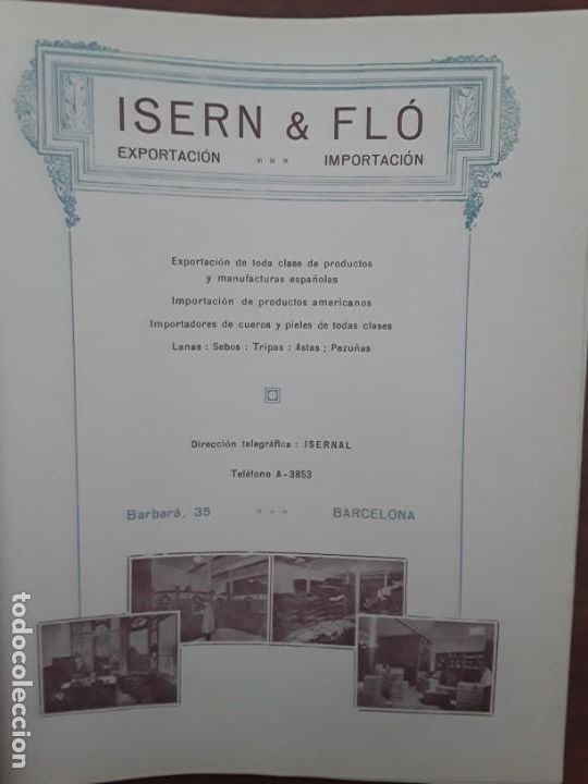 Collectionnisme d'affiches: ISERN & FLO EXPORTACION IMPORTACION BARCELONA HOJA A&Ntilde;O 1920