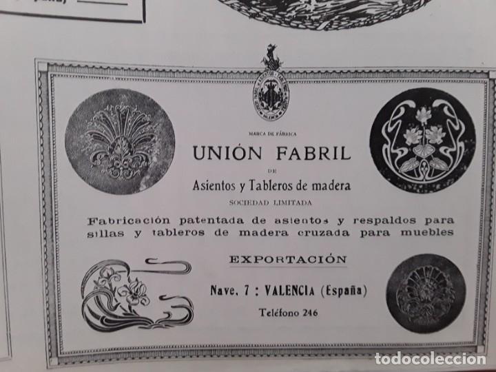 Colecionismo de cartazes: UNION FABRIL DE ASIENTOS Y TABLEROS DE MADERA MUEBLES VALENCIA HOJA A&Ntilde;O 1920