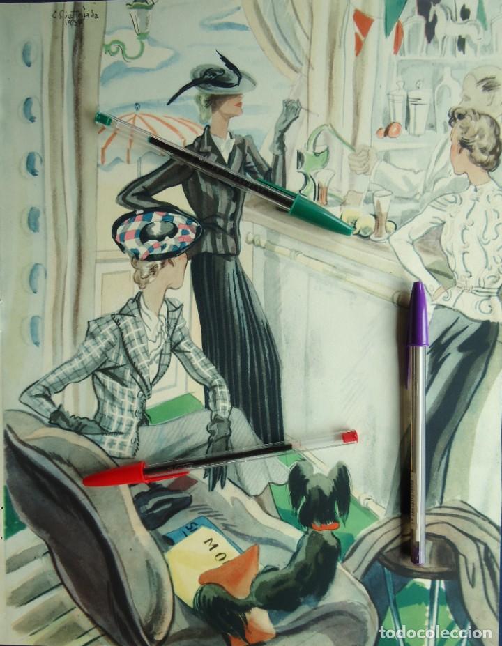 Coleccionismo de carteles: publicidad vintage 1937 ilustrador tejada moda femenina ropa mujer vestido tela textil sastreria