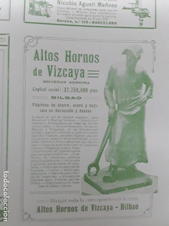Collectionnisme d'affiches: ALTOS HORNOS DE VIZCAYA BILBAO FABRICAS HIERRO ACERO HOJALATA BARACALDO SESTAO HOJA REVISTA A&Ntilde;O 1909