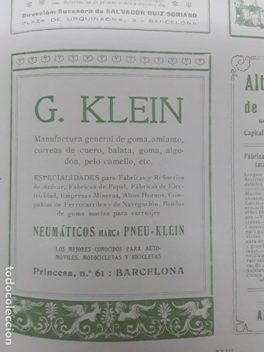 Collectionnisme d'affiches: NEUMATICOS MARCA PNEU-KLEIN G.KLEIN GOMA AMIANTO CORREAS CUERO BALATA HOJA REVISTA A&Ntilde;O 1909