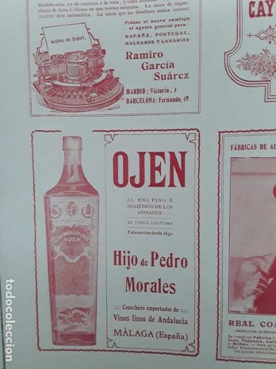 Collectionnisme d'affiches: OJEN EL MAS FINO E HIGIENICO DE LOS ANISADOS ANIS HIJO PEDRO MORALES MALAGA VINO HOJA A&Ntilde;O 1909
