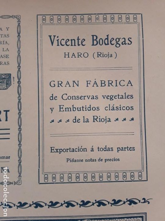 Collectionnisme d'affiches: GRAN FABRICA CONSERVAS VEGETALES Y EMBUTIDOS CLASICOS DE LA RIOJA VICENTE BODEGAS HARO RIOJA 1909