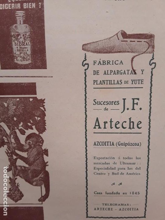 Colecionismo de cartazes: FABRICA DE ALPARGATAS Y PLANTILLAS DE YUTE SUCESORES DE J.F.ARTECHE AZCOITIA GUIPUZCOA HOJA A&Ntilde;O 1909