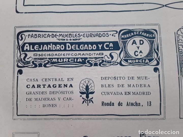 Colecionismo de cartazes: FABRICA DE MUEBLES CURVADOS ALEJANDRO DELGADO Y C&ordf; MURCIA CARTAGENA MADERA CARBONES HOJA A&Ntilde;O 1909