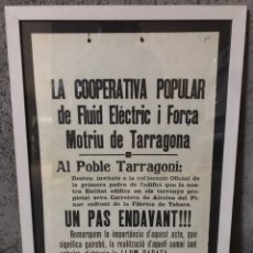 Coleccionismo de carteles: COOPERATIVA POPULAR TARRAGONA 1936. Lote 218667141
