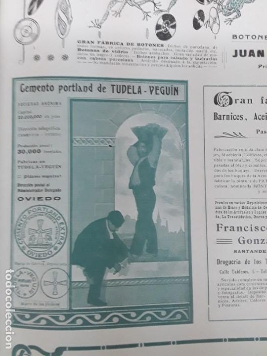 Colecionismo de cartazes: CEMENTO PORTLAND EXTRA TUDELA-VEGUIN OVIEDO HOJA REVISTA A&Ntilde;O 1909