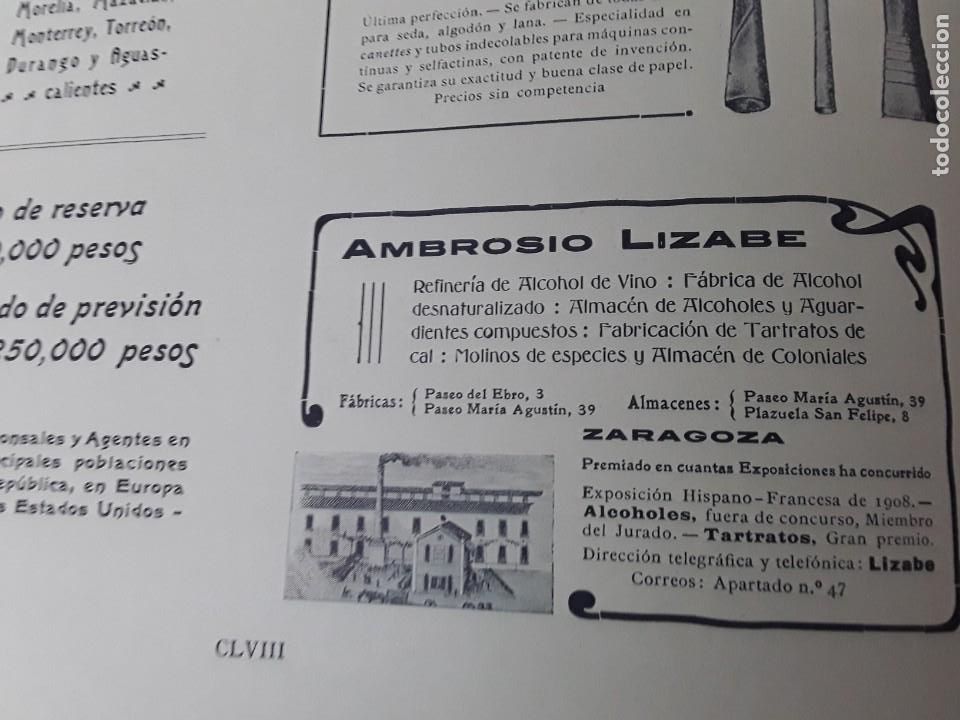 Colecionismo de cartazes: AMBROSIO LIZABE REFINERIA ALCOHOL VINO FABRICA ALCOHOL DESNATURALIZADO ZARAGOZA HOJA A&Ntilde;O 1909