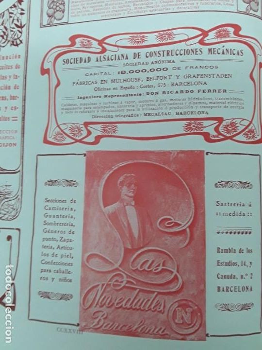 Colecionismo de cartazes: SASTRERIA A MEDIDA LAS NOVEDADES CAMISERIA ZAPATERIA GUANTERIA BARCELONA HOJA A&Ntilde;O 1909