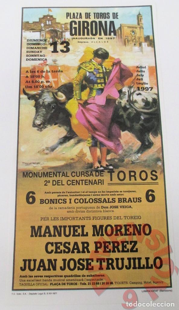 Collectionnisme d'affiches: Cartel Plaza de Toros de Girona - Domingo 13 de Julio de 1997. El cartel mide 27 x 13,5 cm.